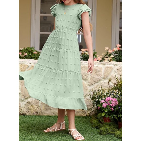 Lightweight Polka Dot Maxi Dress with Ruffle Sleeves for Girls 6-15 Years - Picture 5 of 9